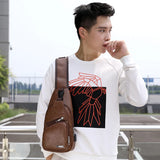 Men's USB Chest Bag Messenger Leather Shoulder Diagonal Travel