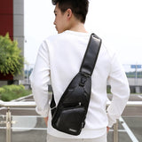 Men's USB Chest Bag Messenger Leather Shoulder Diagonal Travel