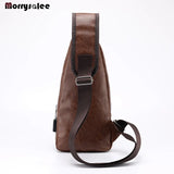 Men's USB Chest Bag Messenger bag Leather Shoulder Bags