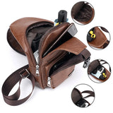 Men's Crossbody Chest Bag USB Charging Leather Shoulder Bag