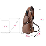 Men's Crossbody Chest Bag USB Charging Leather Shoulder Bag