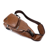 Men's Crossbody Chest Bag USB Charging Leather Shoulder Bag