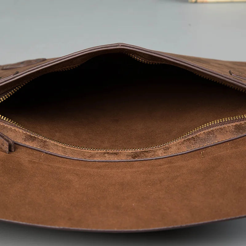 Men's Leather Briefcase Office Handbag Vintage File Bag Brown