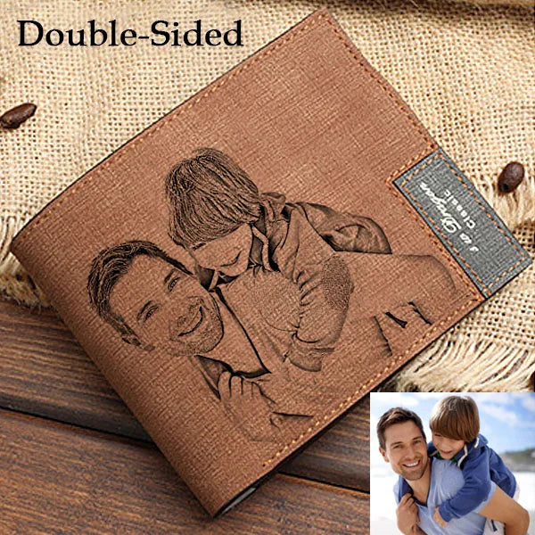 Men's Engraved Photo Wallet Personalized for Husband Wedding