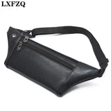 Men's PU Leather 3-Layer Fanny Pack with Earphone Hole Waist Bag