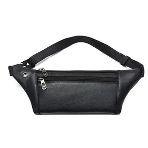 Men's PU Leather 3-Layer Fanny Pack with Earphone Hole Waist Bag