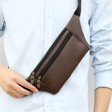 Men's PU Leather 3-Layer Fanny Pack with Earphone Hole Waist Bag
