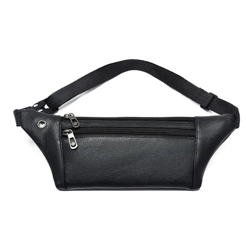 Men's PU Leather 3-Layer Fanny Pack with Earphone Hole Waist Bag