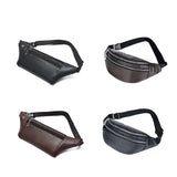 Men's PU Leather 3-Layer Fanny Pack with Earphone Hole Waist Bag