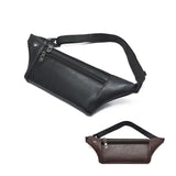 Men's PU Leather 3-Layer Fanny Pack with Earphone Hole Waist Bag
