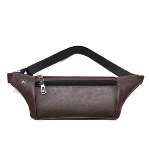 Men's PU Leather 3-Layer Fanny Pack with Earphone Hole Waist Bag