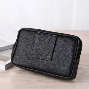 Men's Double Layer Phone Waist Bag Faux Leather Wallet