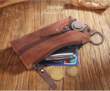 Men's Leather Key Wallet with 6 Key Holder Hooks Zipper Pocket
