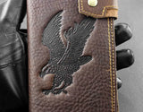 Men's Leather Bifold Zipper Wallet Eagle Clutch Purse