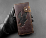 Men's Leather Bifold Zipper Wallet Eagle Clutch Purse