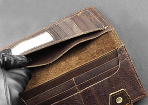 Men's Leather Bifold Zipper Wallet Eagle Clutch Purse