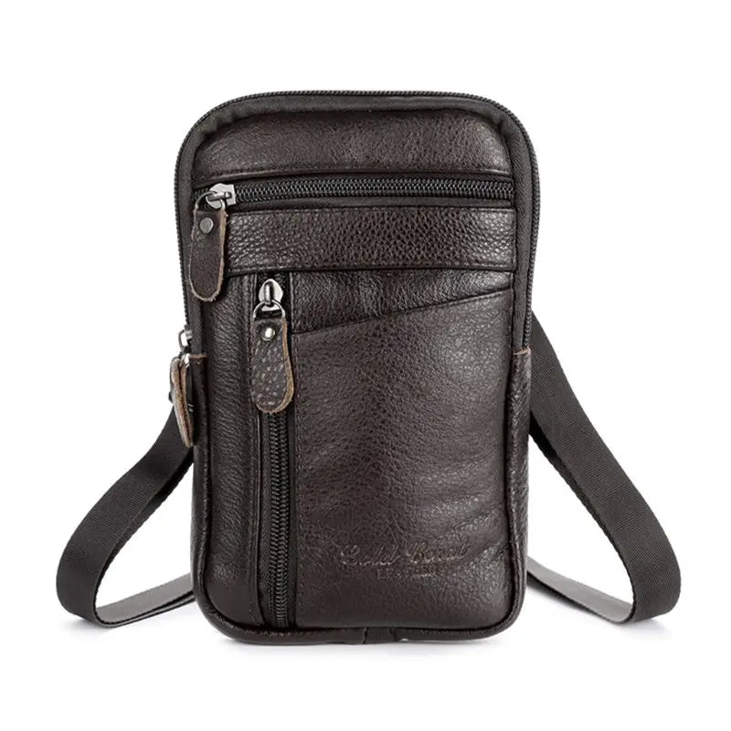 Men's Leather Phone Pouch Belt Bag Shoulder Crossbody Waist Pack