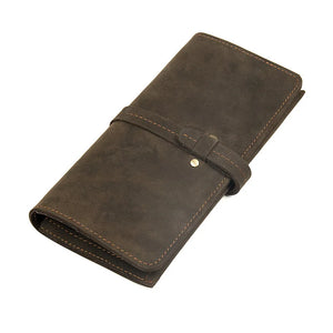 Men's Leather Long Wallet Crazy Horse Leather Retro Young Wallet