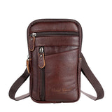 Men's Leather Waist Packs Phone Pouch Shoulder Bag