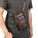 Men's Leather Waist Packs Phone Pouch Bags Chest Bag Small