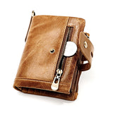 RFID Crazy Horse Leather Zipper Wallet Retro Short Wallet