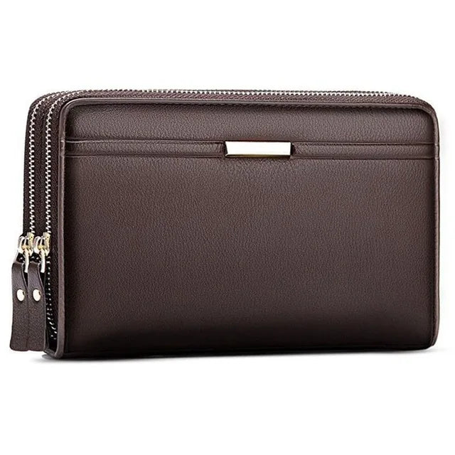 Men's Business Handbag PU Large Capacity Wallet Clutch Brown