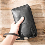 Men's Leather Zip-Up Wallet Long Purse Phone Bag