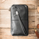 Men's Leather Zip-Up Wallet Long Purse Phone Bag