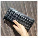 Men's High Weaven Leather Long Wallet Natural Leather Purse