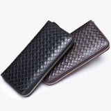 Men's High Weaven Leather Long Wallet Natural Leather Purse