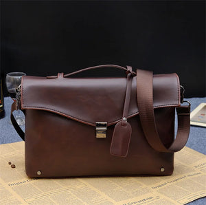 Men's Leather Messenger Business Work Bag Laptop Briefcase Coffee