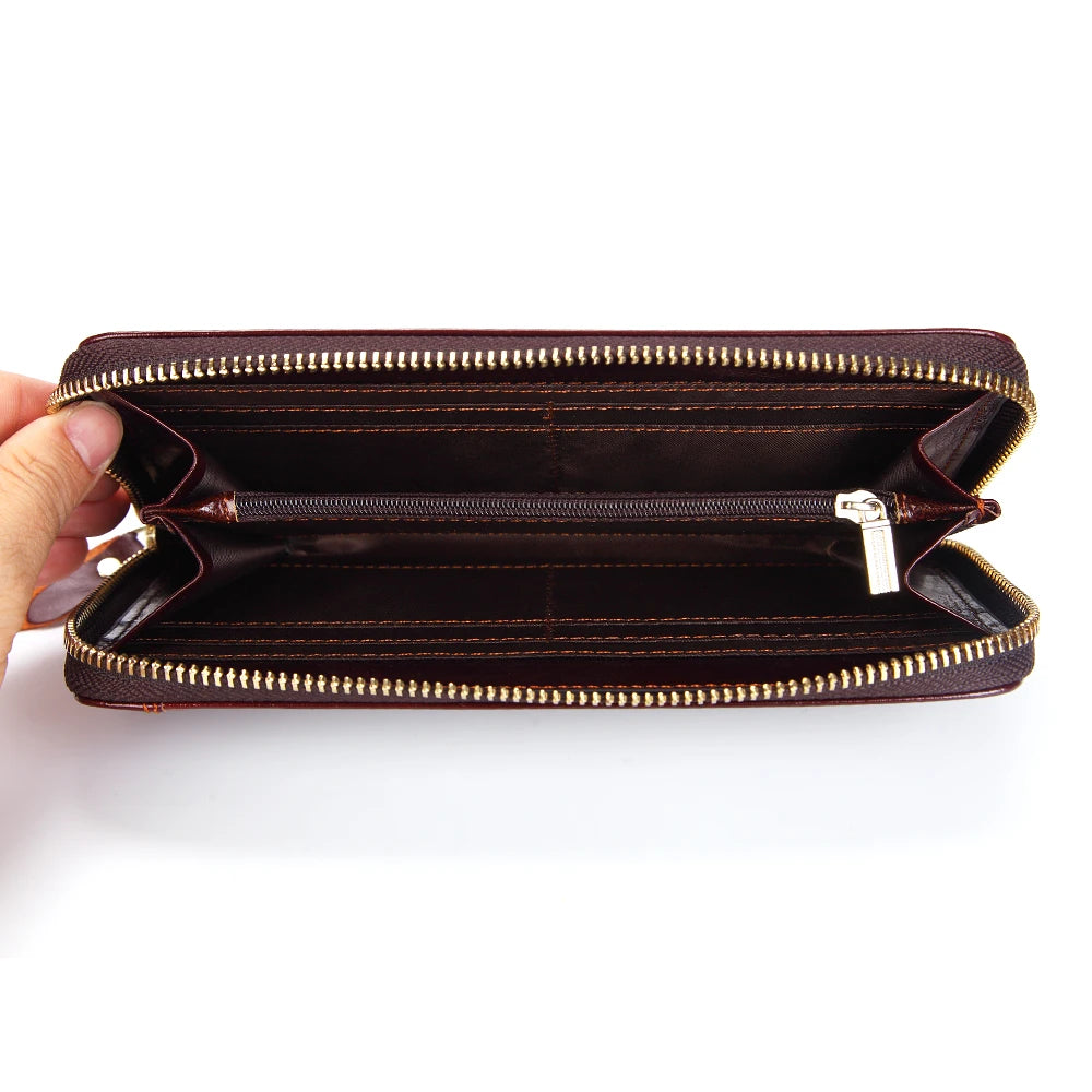 Men's Vintage Cow Leather Long Wallet Business Handbag