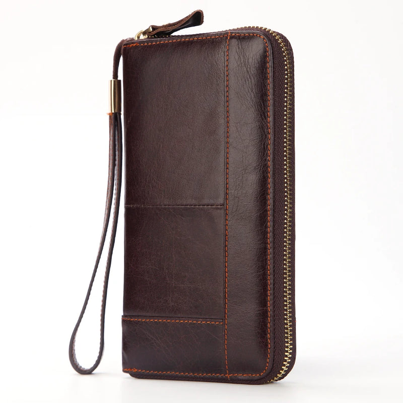 Men's Vintage Cow Leather Long Handbag
