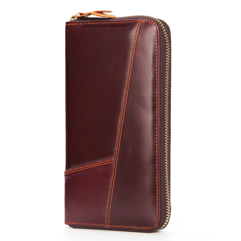 Men's Vintage Cow Leather Long Wallet Business Handbag