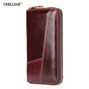 Men's Vintage Cow Leather Long Wallet Business Handbag