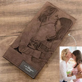 Men's Inscription Photo Engraved Leather Wallet Slim Bifold Style