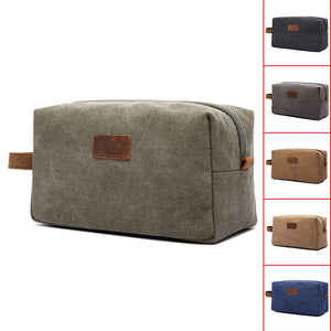 Men's Travel Toiletry Bag Canvas Leather Organizer