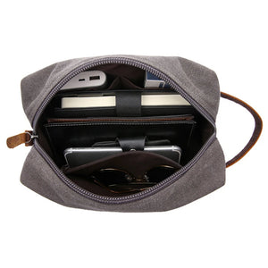 Men's Canvas Leather Toiletry Bag Organizer
