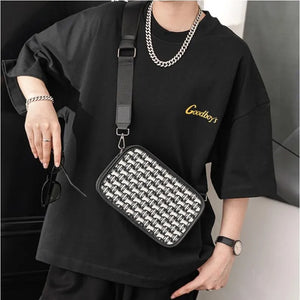 Men's Striped Canvas Messenger Bag Youth Small Square Handbag Backpack