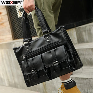 Men's Multifunction PU Leather Travel Handbag Large Capacity Tote Messenger Bag