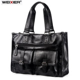 Men's Multifunction PU Leather Travel Handbag Large Capacity Tote Messenger Bag