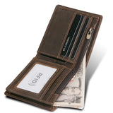Men's Oil Wax Skin Wallet RFID Protection Cow Leather Billfold Coin Purse