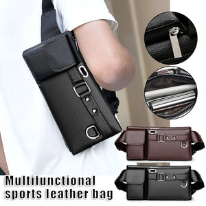 Men's PU Leather Sling Bag Chest Shoulder Bag Anti Scratch Waterproof Pouch