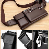 Men's PU Leather Sling Bag Chest Shoulder Bag Anti Scratch Waterproof Pouch