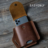 Men's Leather Running Belt with Portable Phone Storage Pockets