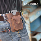 Men's Portable Sports Running Phone Storage Belt Bag Crazy Horse Leather