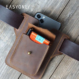 Men's Portable Sports Running Phone Storage Belt Bag Crazy Horse Leather