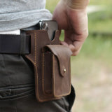 Men's Portable Sports Running Phone Storage Belt Bag Crazy Horse Leather