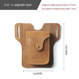Men's Portable Sports Running Phone Storage Belt Bag Crazy Horse Leather