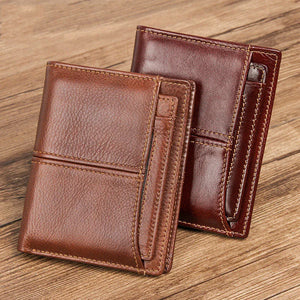 Men's RFID Anti-Theft Leather Wallet Large Capacity Vintage Purse